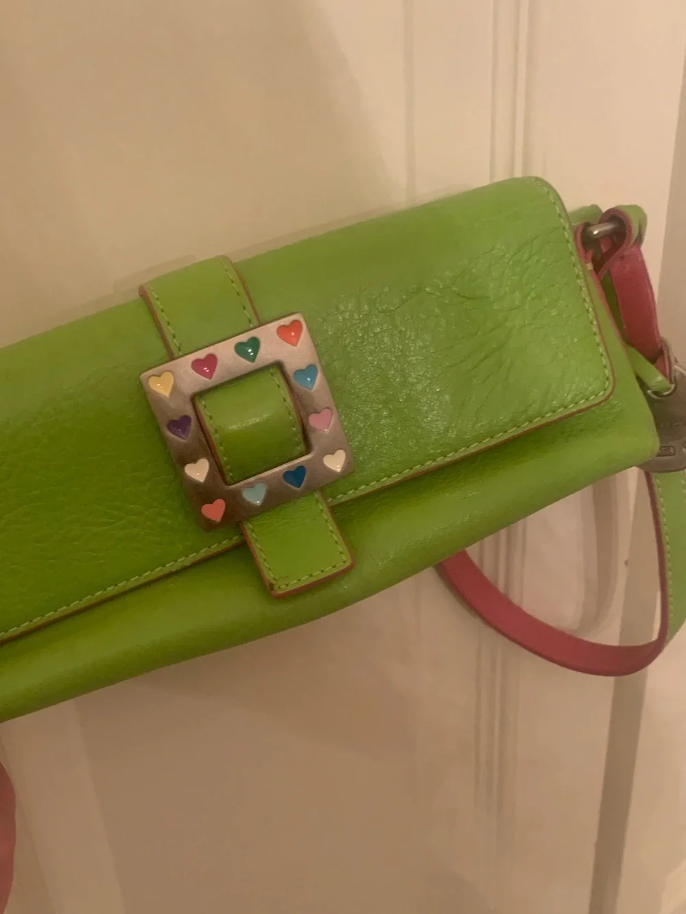 Rare Vintage Y2K Dooney & Bourke Lime Green Hearts Mini Shoulder Bag